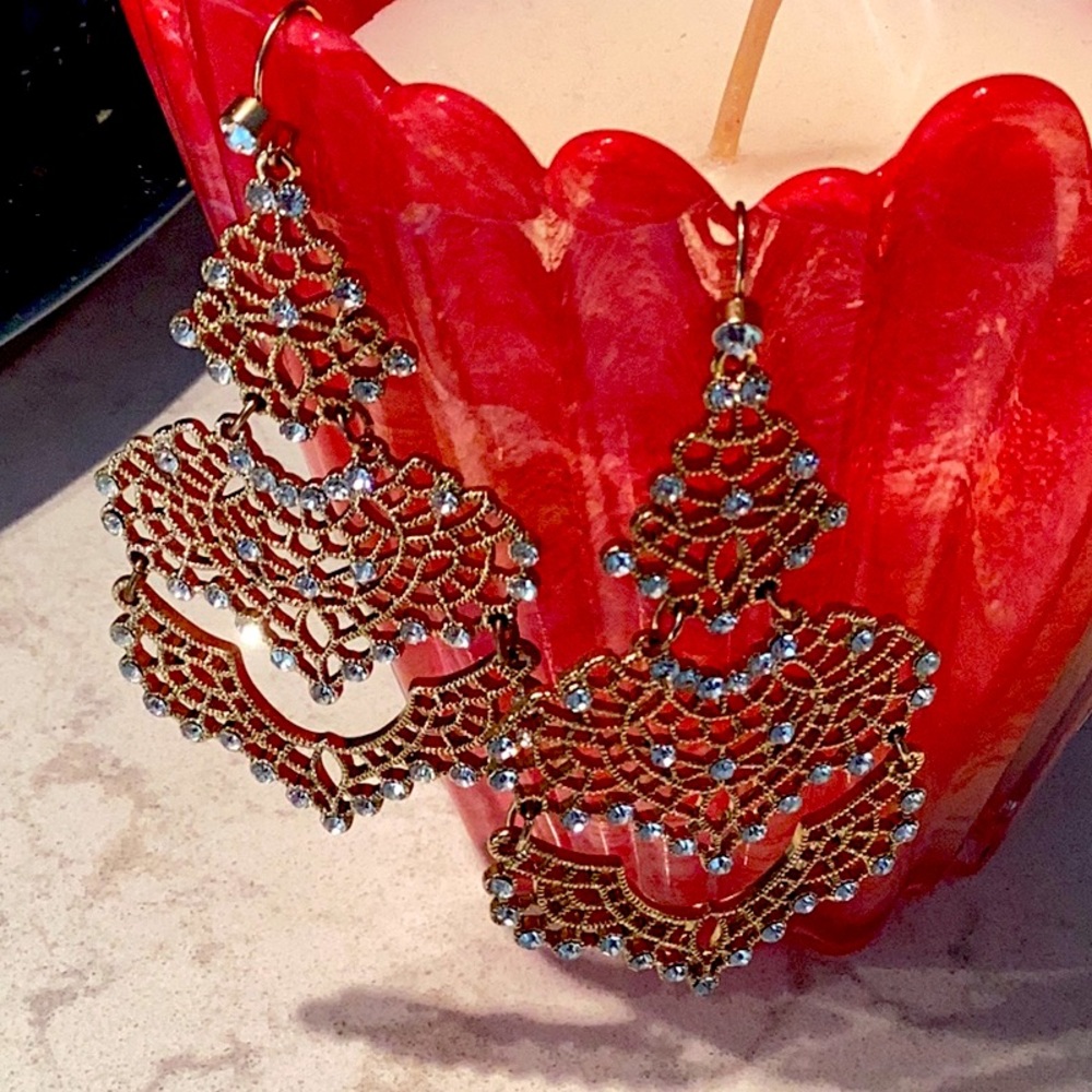 Gold color and Rhine stone earrings